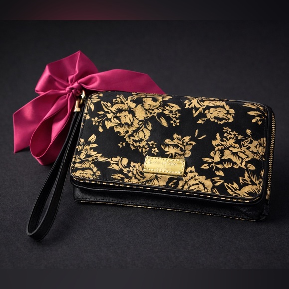 Betsey Johnson Accessories - BETSEY JOHNSON Black and Gold Floral Print  Wallet Wristlet